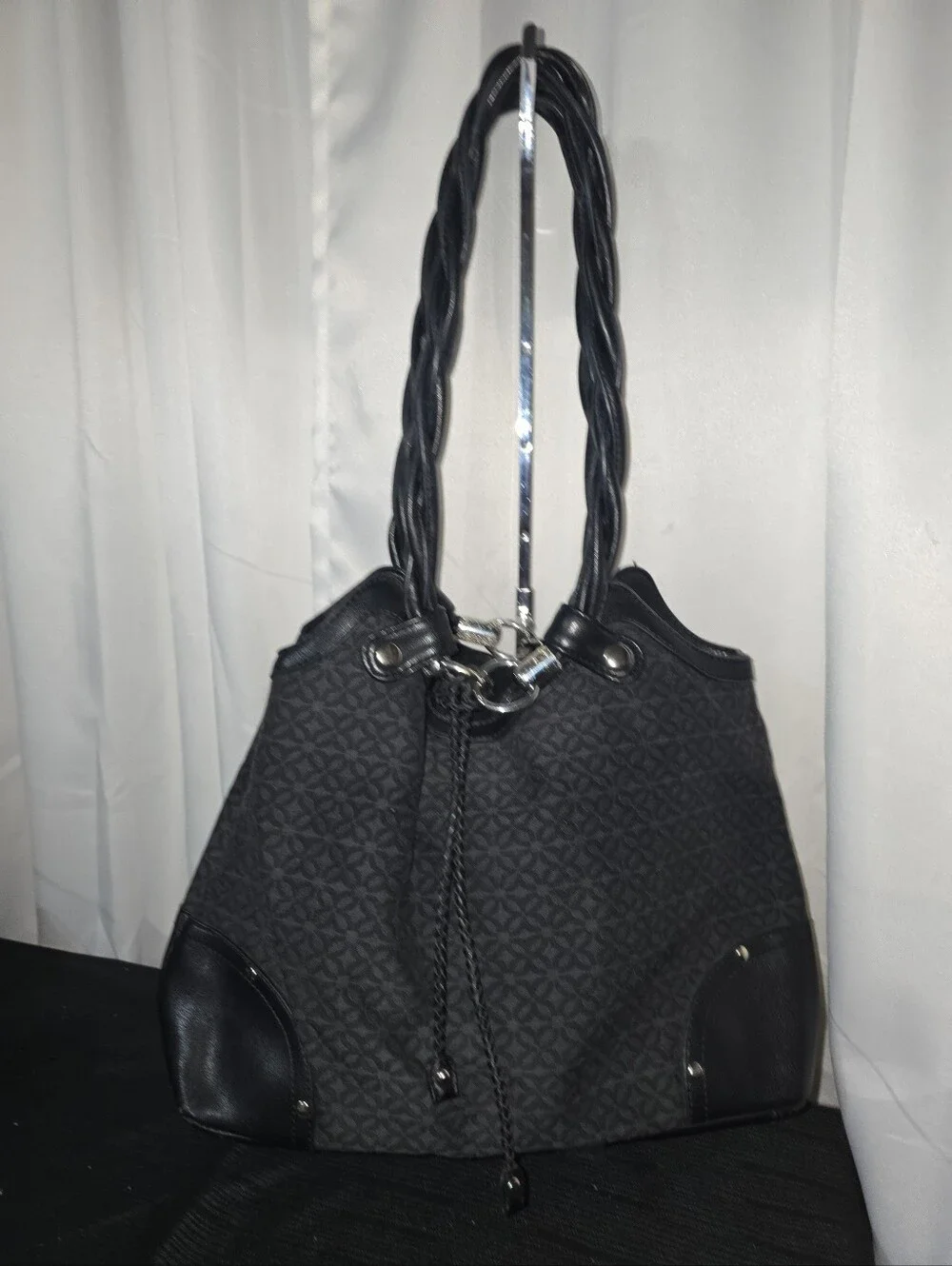 RELIC Black Patterned Shoulder Tote Bag with Twisted Handles Shoulder BAG